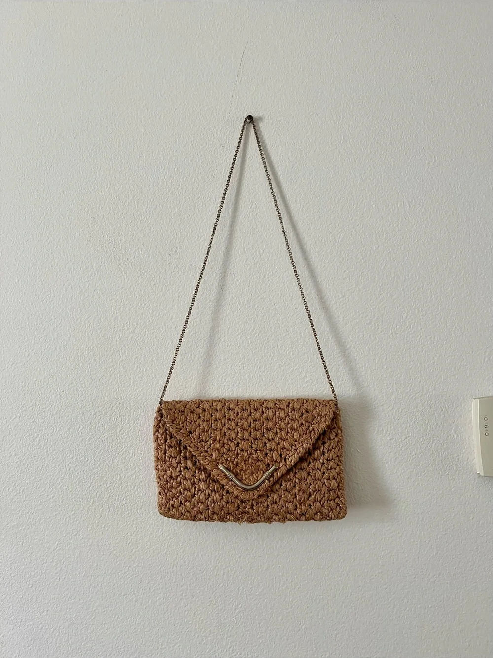Woven Straw Envelope Crossbody Bag - Brown